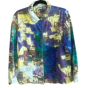 Vintage Chico's Art to Wear Corduroy Graphic Print Lightweight Jacket